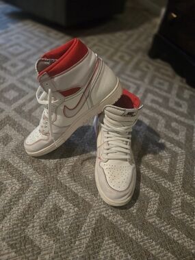 Nike High-Top Sneakers in White with Red Accents